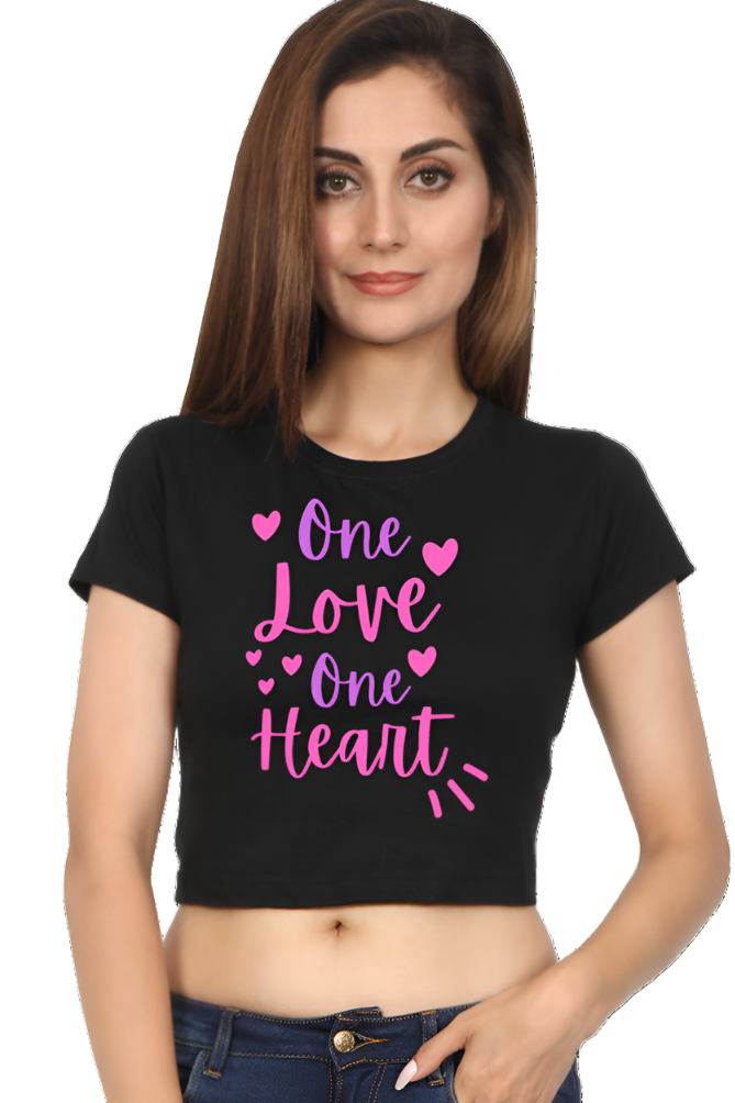 Crop Top - GIrl power heart and pink flowers (1)