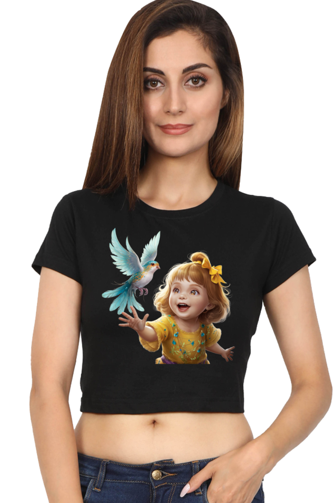 Crop Top - bird with girl