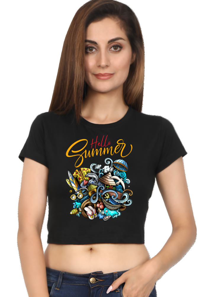 Crop Top - Multicolor Colorful Festive Illustration Hello Summer