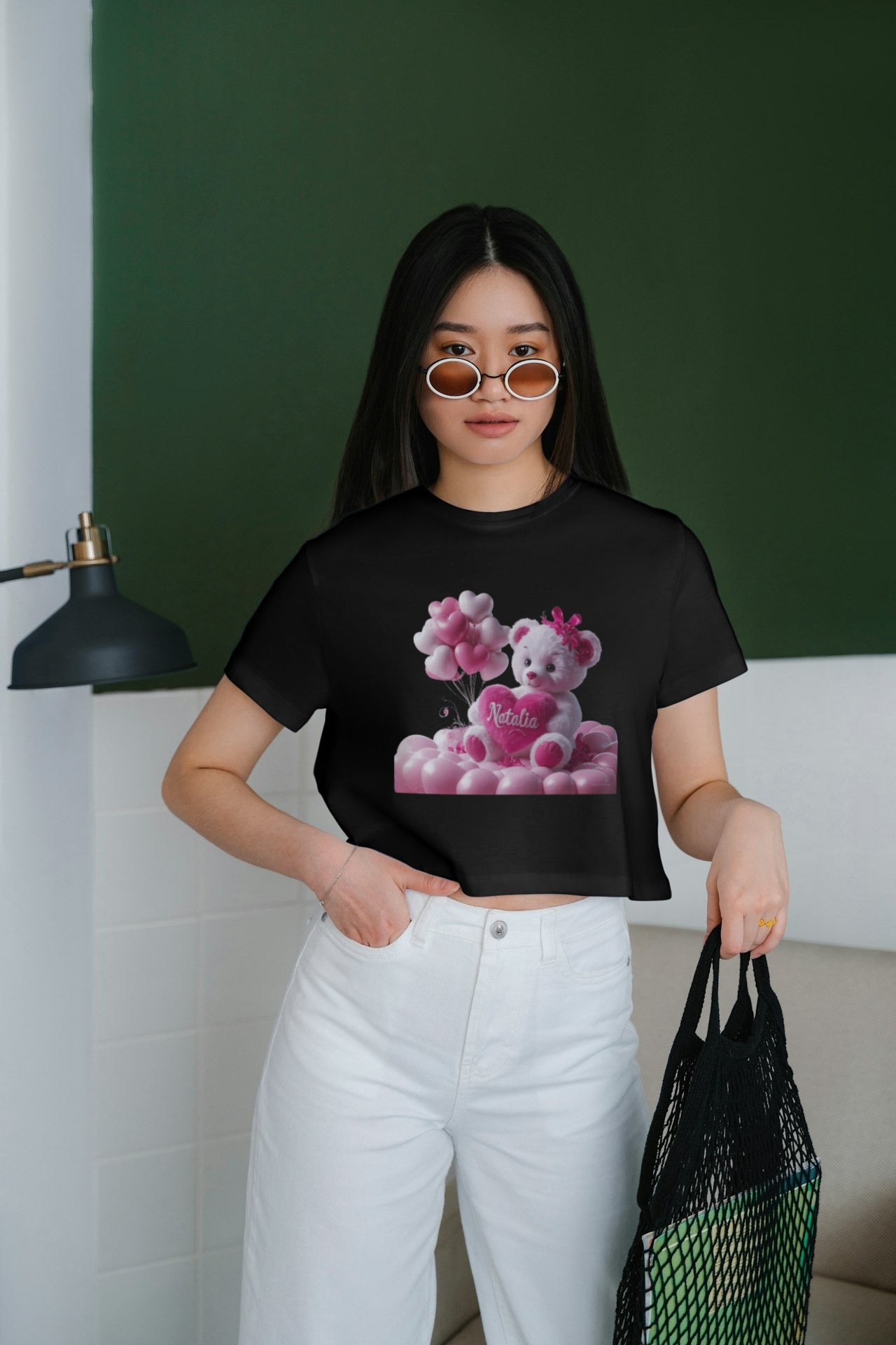 Crop Top - natalia teddy bear (black)