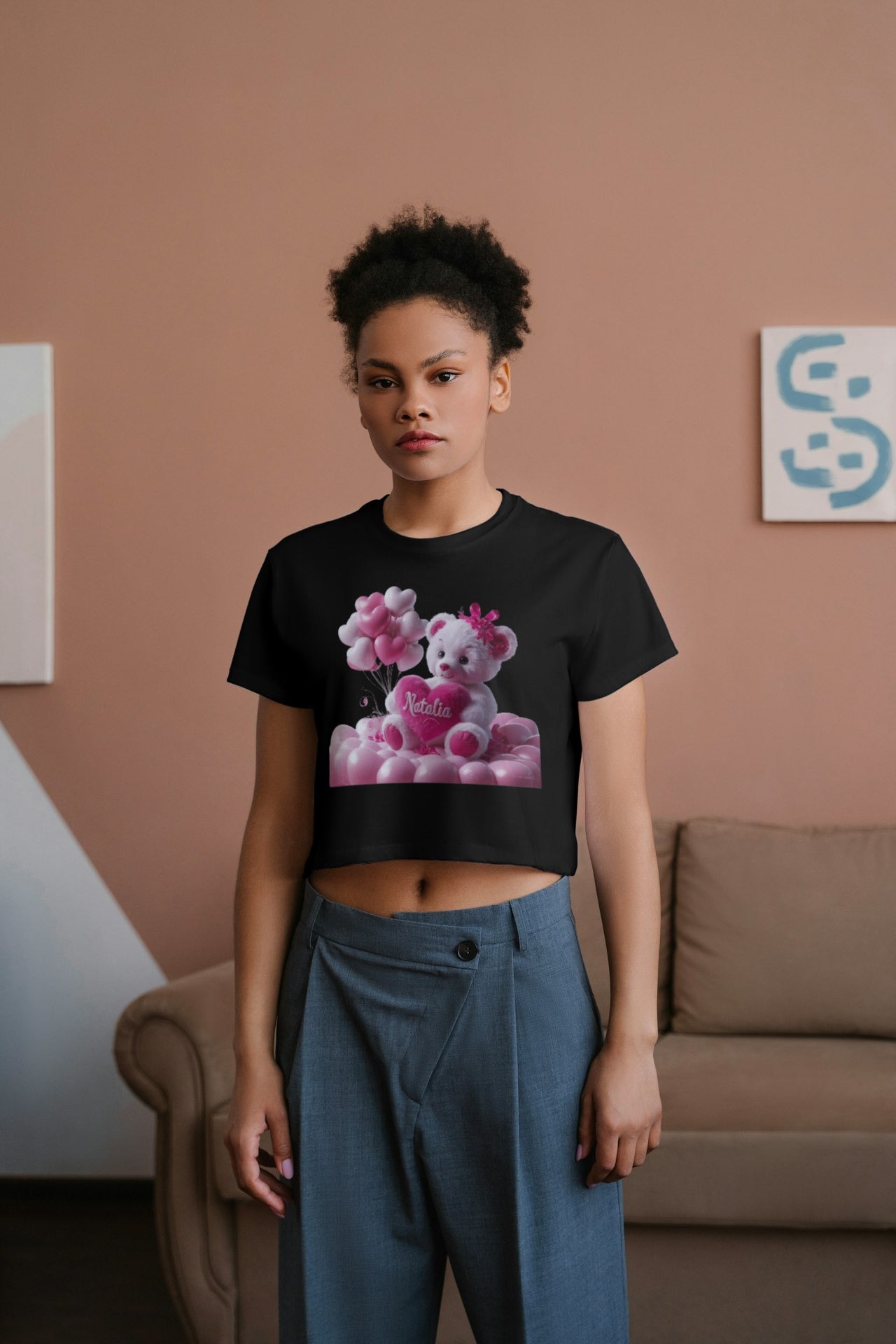 Crop Top - natalia teddy bear (black)