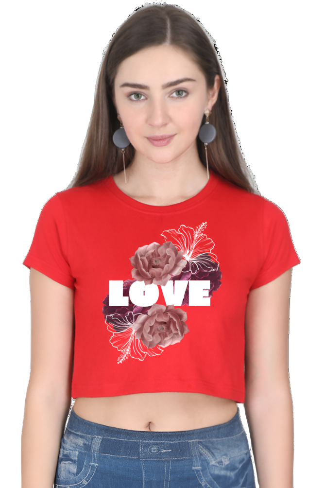 Crop Top - Retro Bold Black Urban Floral Love Typography