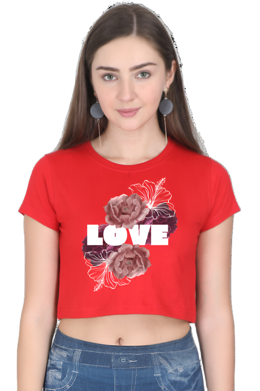 Crop Top - Retro Bold Black Urban Floral Love Typography