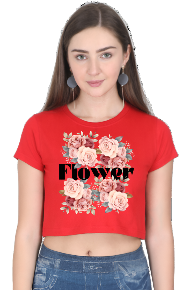 Crop Top - Black and Pink Vintage Flower