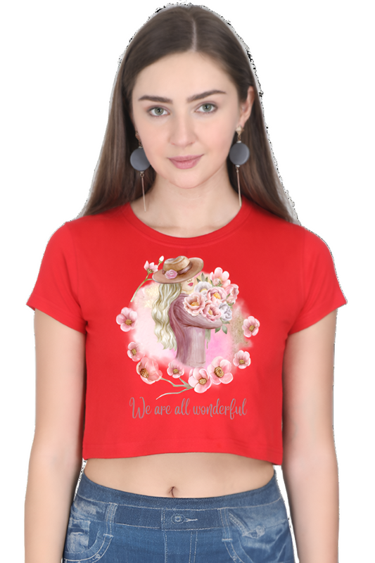 Crop Top - Pink Beige Watercolor Woman with Flower