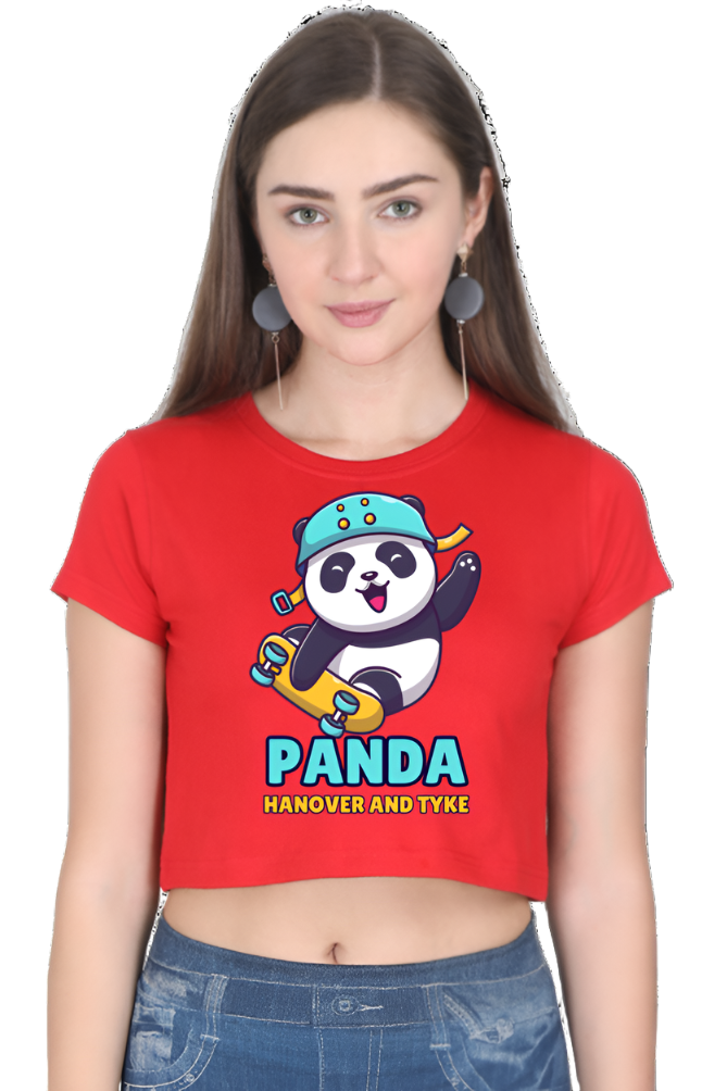 Crop Top -Yellow Blue Illustrative Panda