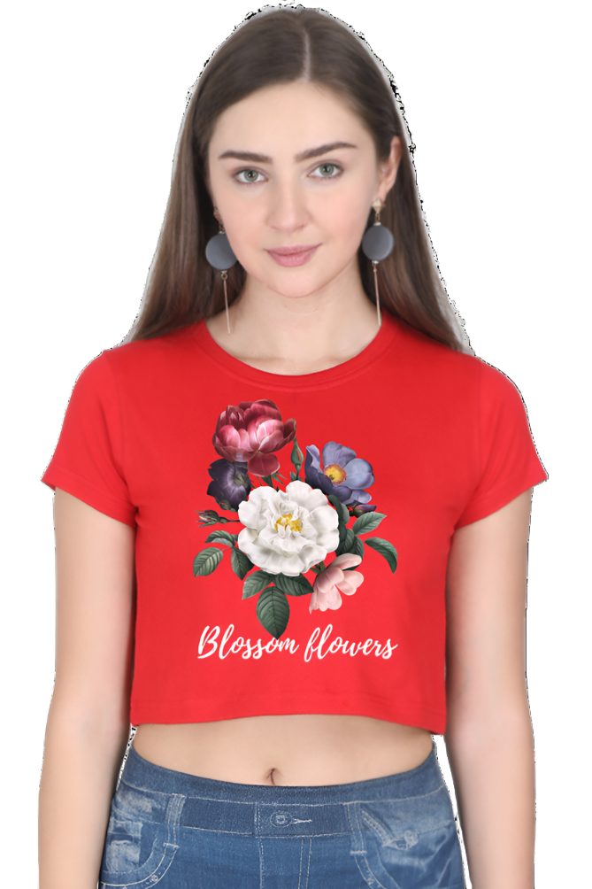 Crop Top - Black White Colorful Illustration Blossom Roses