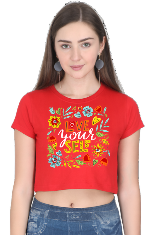 Crop Top - Navy Yellow Orange Love Yourself