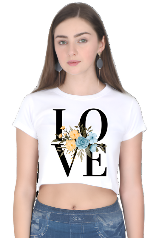 Crop Top - Black Illustrated Love Flower