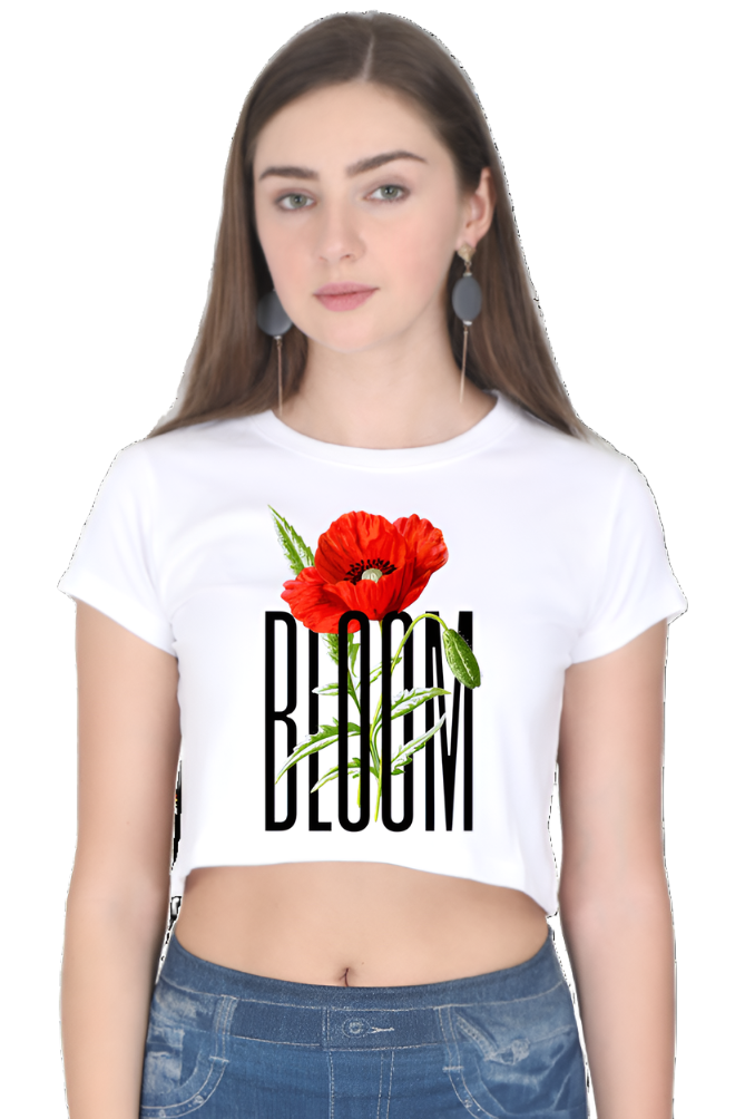 Crop Top - Black and Red Natural Poppy Flower Bloom