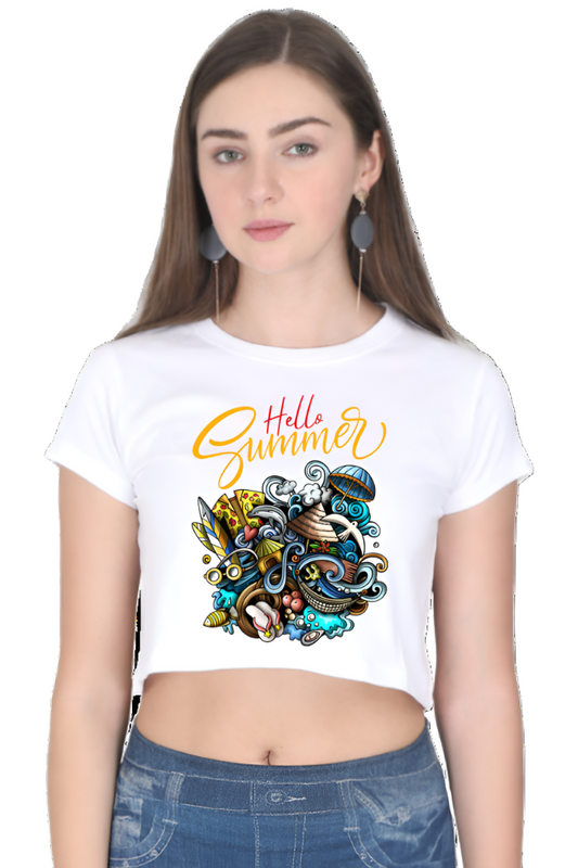 Crop Top - Multicolor Colorful Festive Illustration Hello Summer