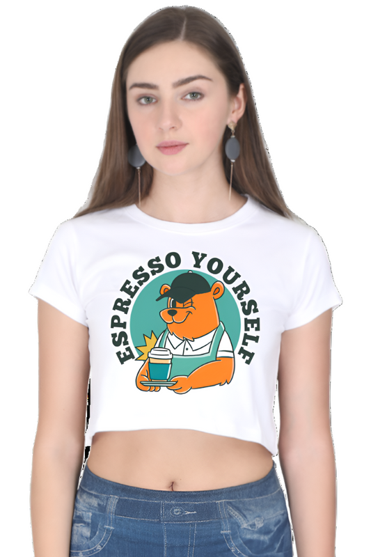 Crop Top - Green and Orange Retro Mascot Coffee