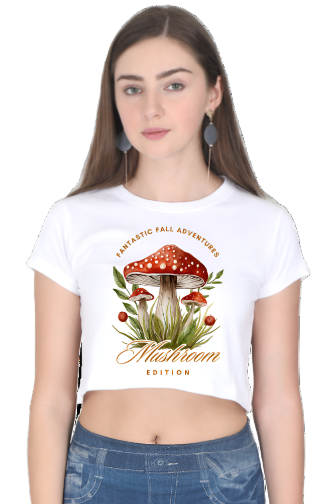 Crop Top - Red Cute Funny Illustrated Mushroom Quote