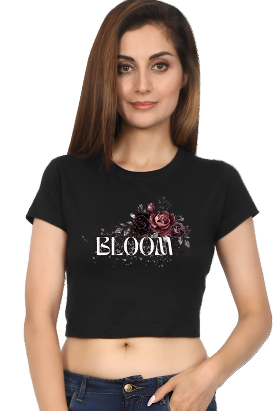 Crop Top - Black White Red Vintage Flower