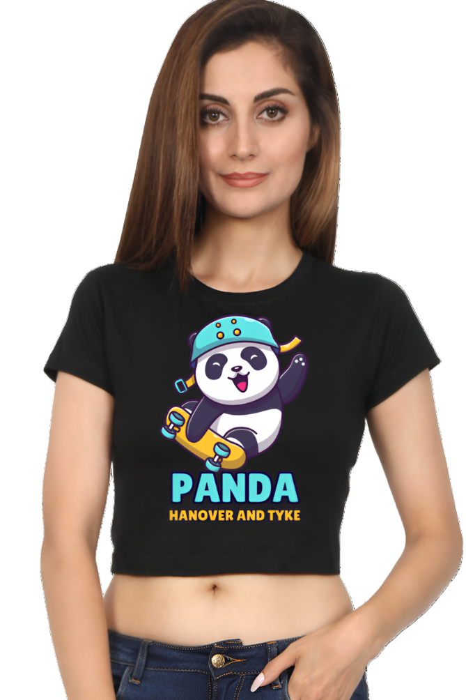 Crop Top - Yellow Blue Illustrative Panda