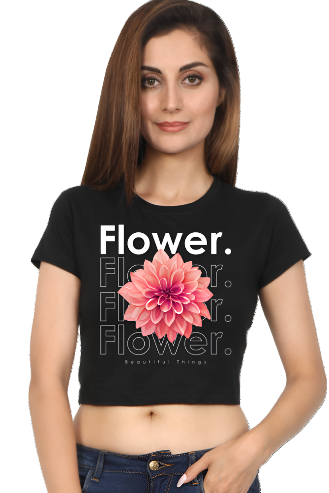 Crop Top - Black and White Illustrated Flower