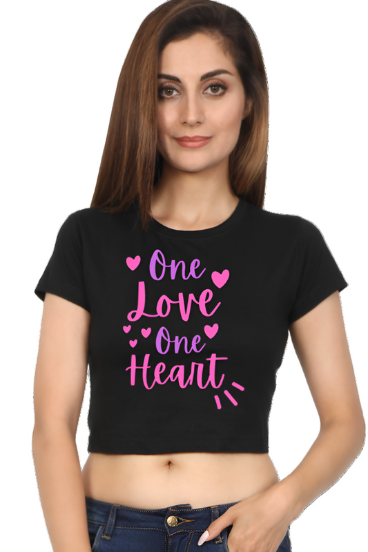 Crop Top - GIrl power heart and pink flowers  (1)