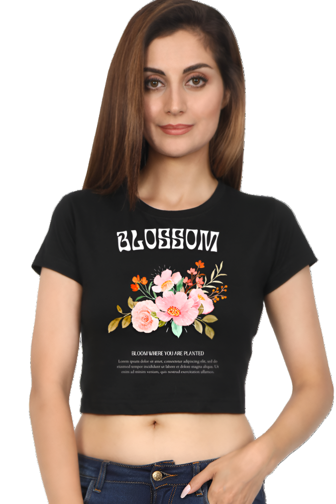 Crop Top - Black and Pink Flower Planted Pop Culture