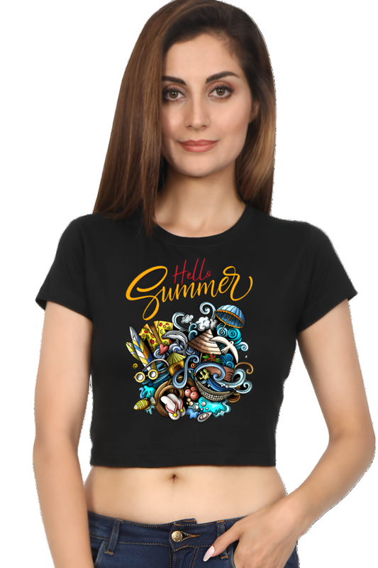 Crop Top - Multicolor Colorful Festive Illustration Hello Summer