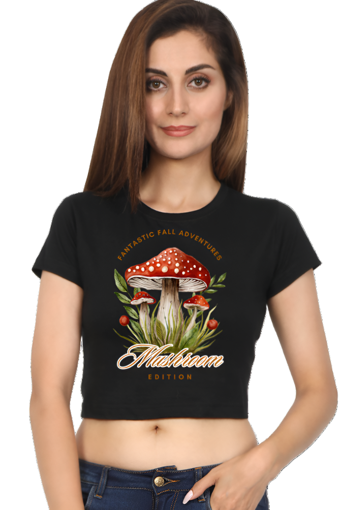 Crop Top - Red Cute Funny Illustrated Mushroom Quote