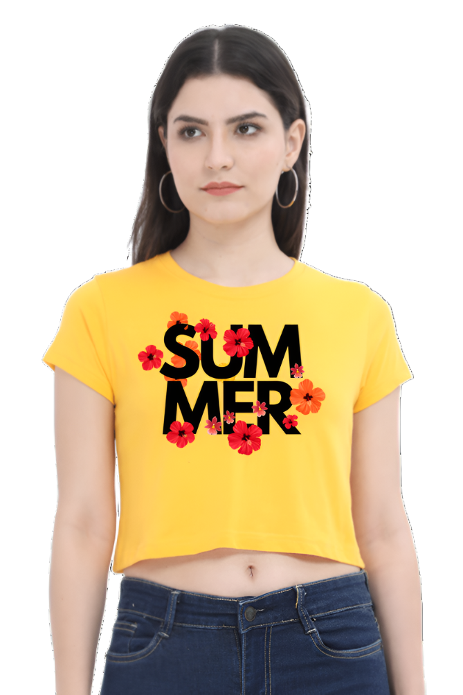 Crop Top - White Illustrated Floral Summer