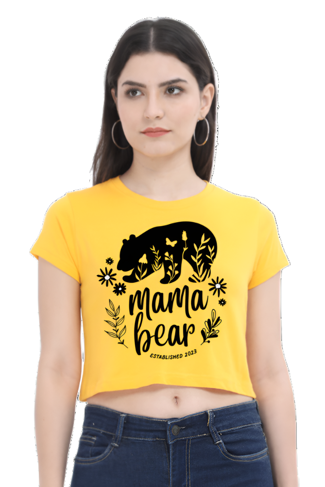 Crop Top - Black and White Floral Mama Bear