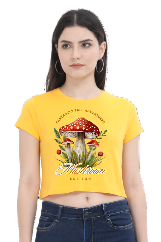 Crop Top - Red Cute Funny Illustrated Mushroom Quote