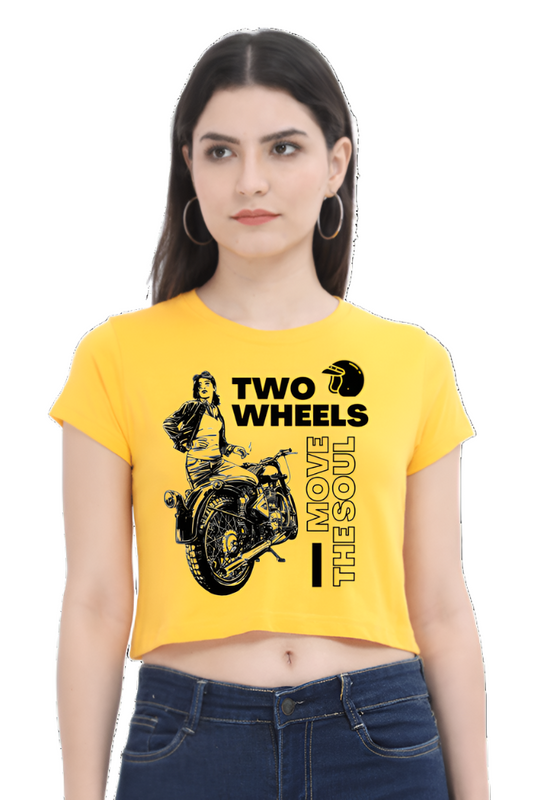 Crop Top - Black White Illustration Two Wheels