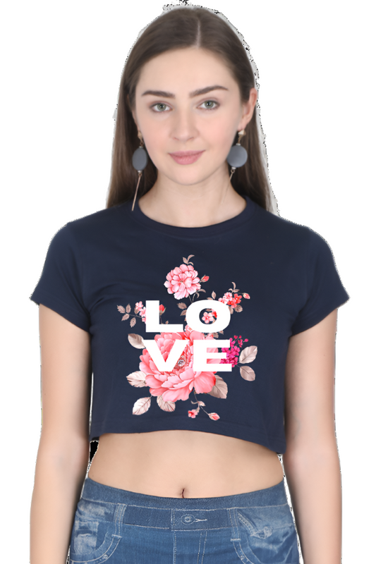 Crop Top - Vintage Black Pink Love Flowers