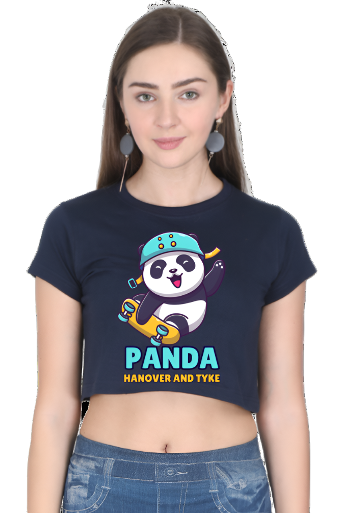 Crop Top - Yellow Blue Illustrative Panda