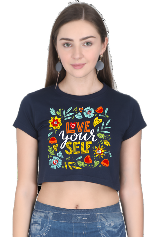 Crop Top - Navy Yellow Orange Love Yourself