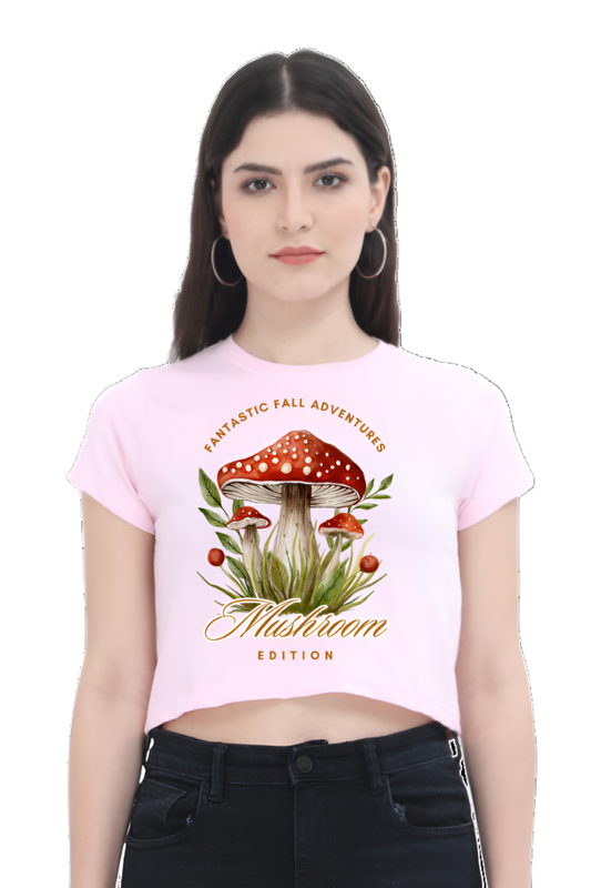 Crop Top -Red Cute Funny Illustrated Mushroom Quote