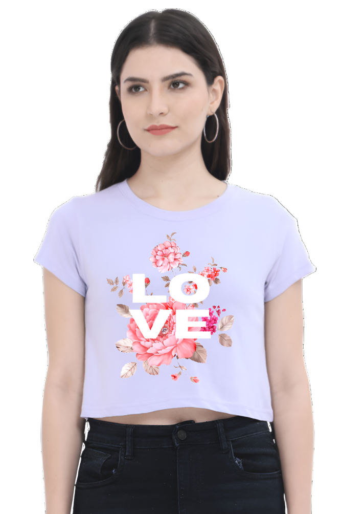 Crop Top- Vintage Black Pink Love Flowers