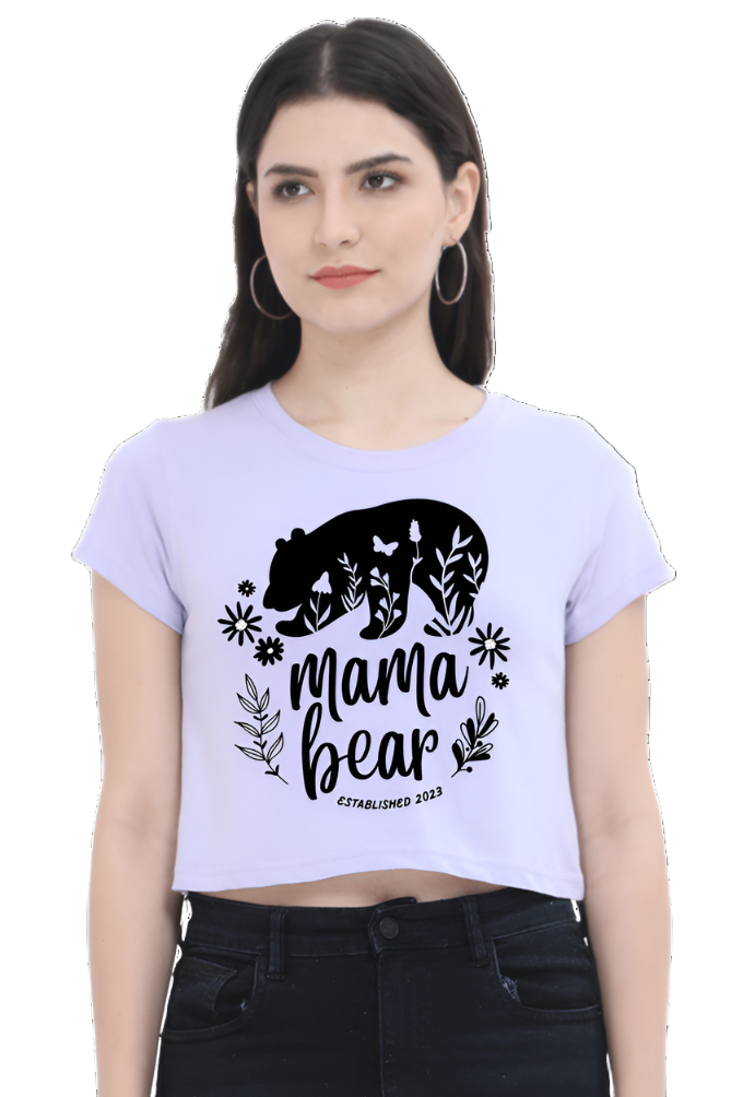 Crop Top - Black and White Floral Mama Bear