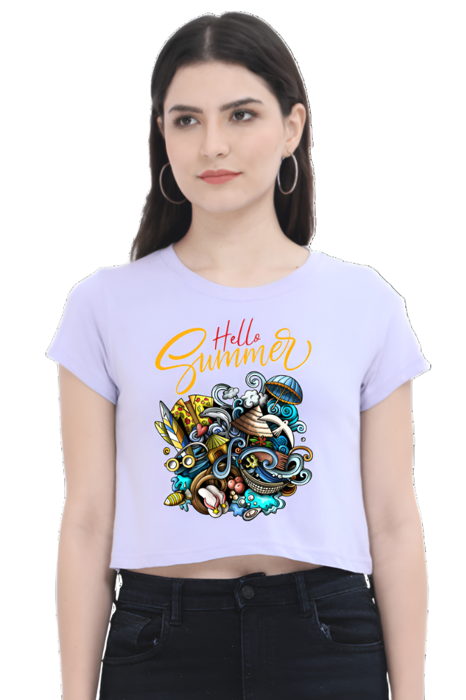 Crop Top - Multicolor Colorful Festive Illustration Hello Summer