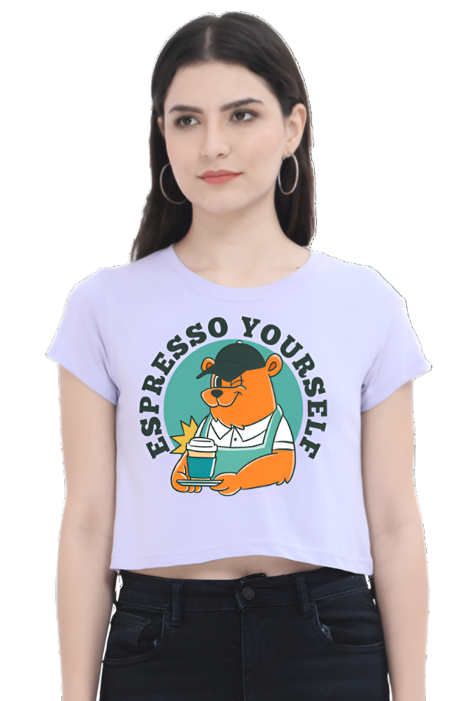 Crop Top - Green and Orange Retro Mascot Coffee