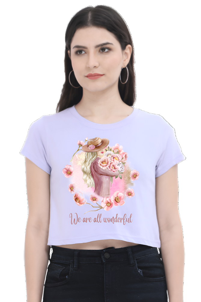 Crop Top - Pink Beige Watercolor Woman with Flower