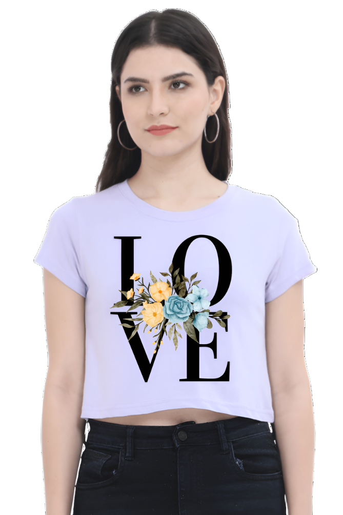 Crop Top - Black Illustrated Love Flower