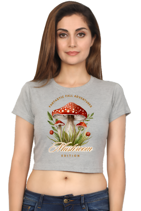 Crop Top - Red Cute Funny Illustrated Mushroom Quote