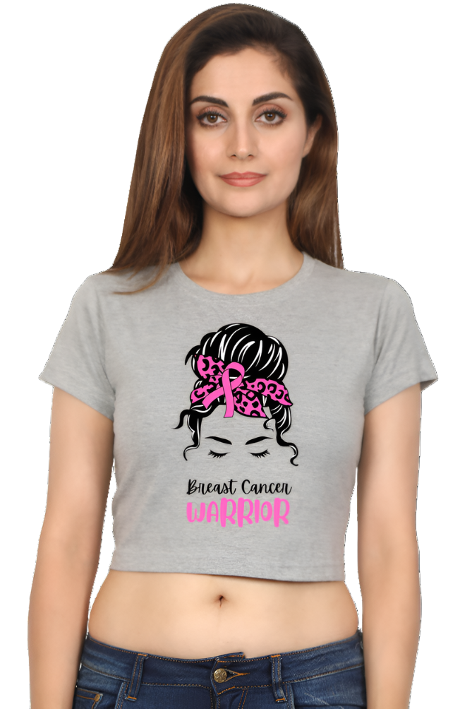 Crop Top - Pink Illustration Woman Messy Bun Breast Cancer Warrior Quote