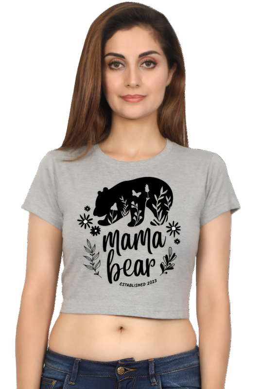 Crop Top - Black and White Floral Mama Bear