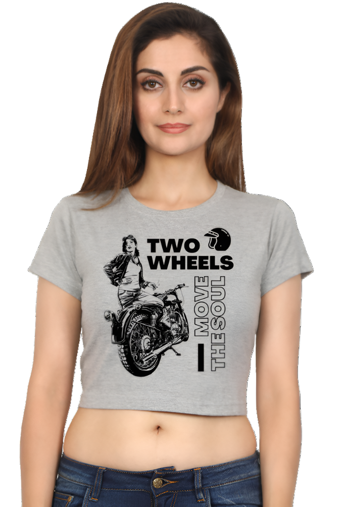 Crop Top - Black White Illustration Two Wheels