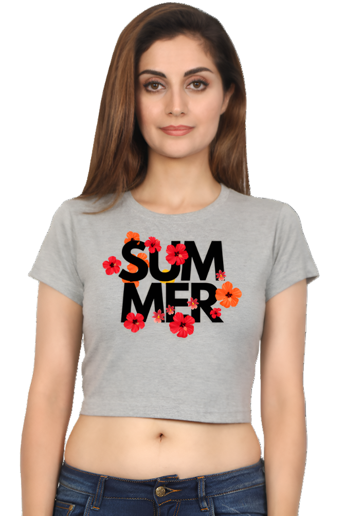 Crop Top - White Illustrated Floral Summer