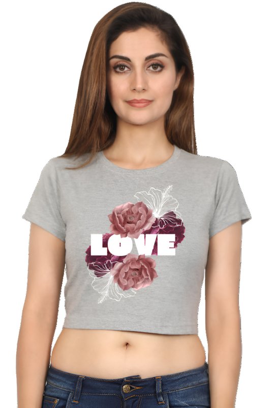 Crop Top -Retro Bold Black Urban Floral Love Typography