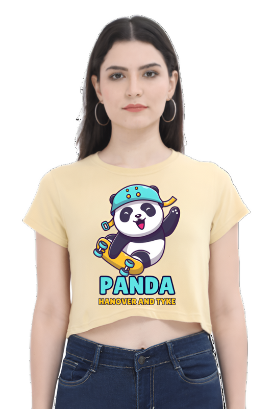 Crop Top -Yellow Blue Illustrative Panda