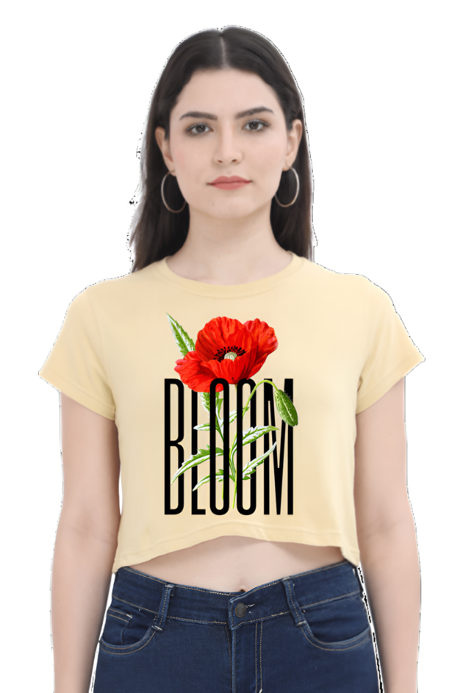 Crop Top - Black and Red Natural Poppy Flower Bloom