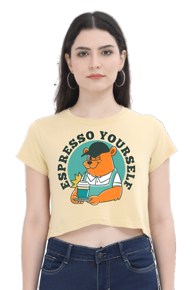 Crop Top - Green and Orange Retro Mascot Coffee