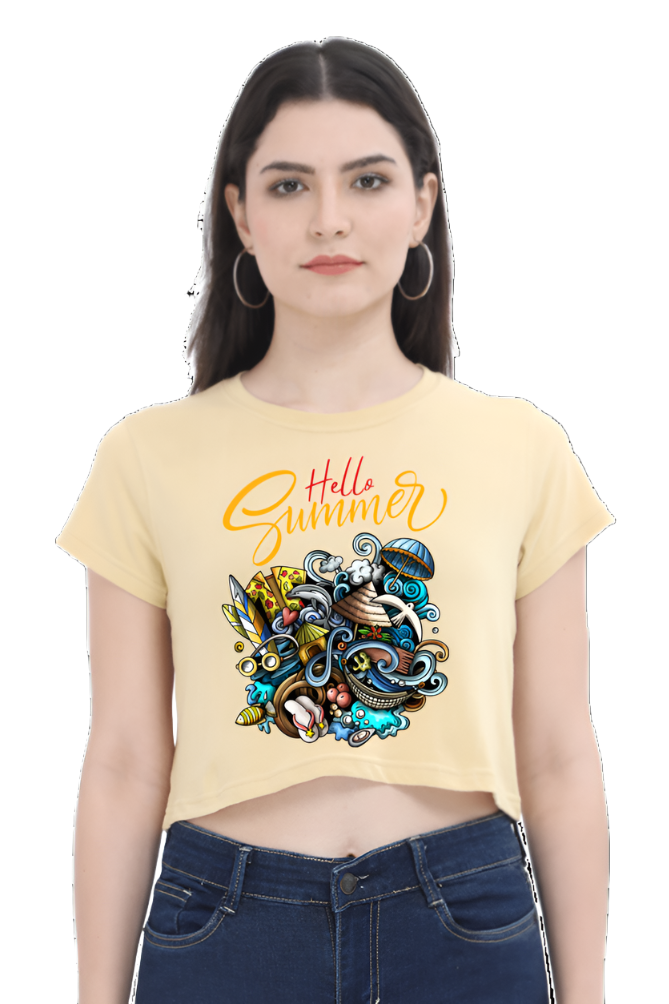 Crop Top - Multicolor Colorful Festive Illustration Hello Summer