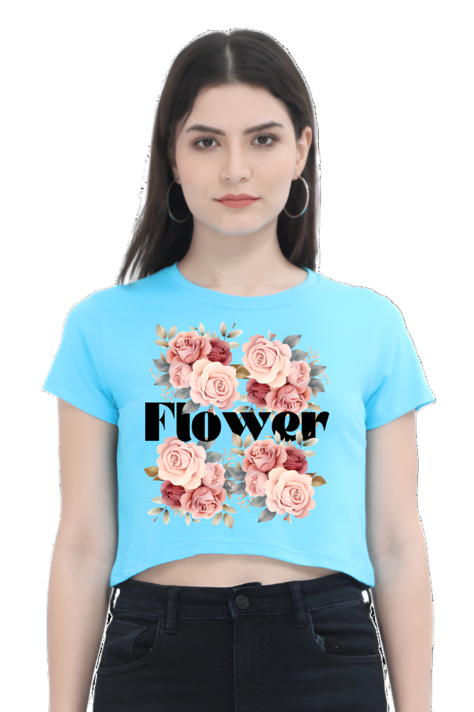 Crop Top - Black and Pink Vintage Flower