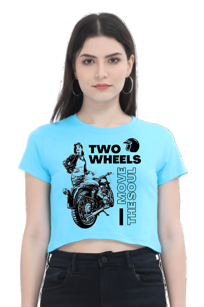 Crop Top - Black White Illustration Two Wheels